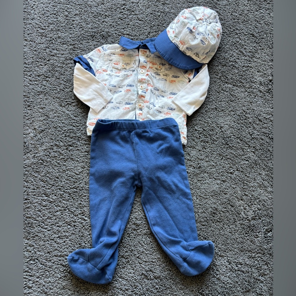 🚙Harry & Violet (6-9 M) Blue/White/Orange Matching Set with Hat🚙